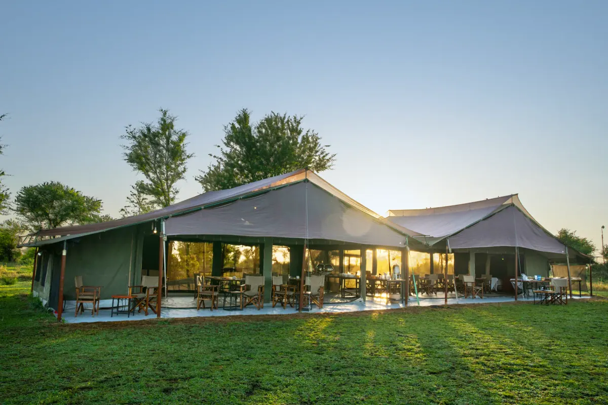 Safari tented camp at dusk
