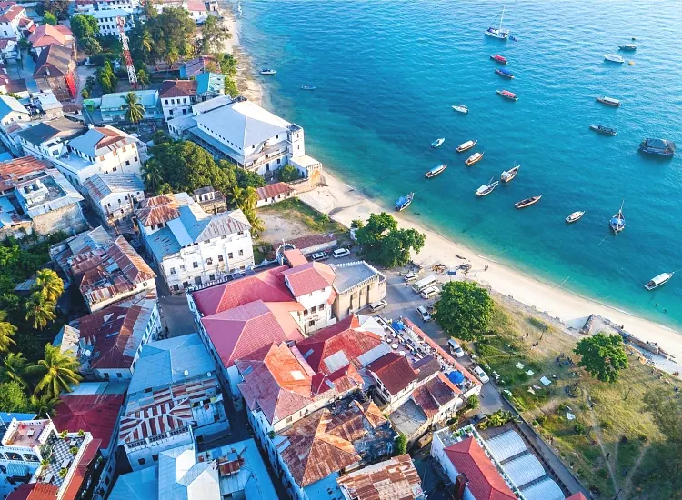 Aerial view of Stone Town and its waterfront